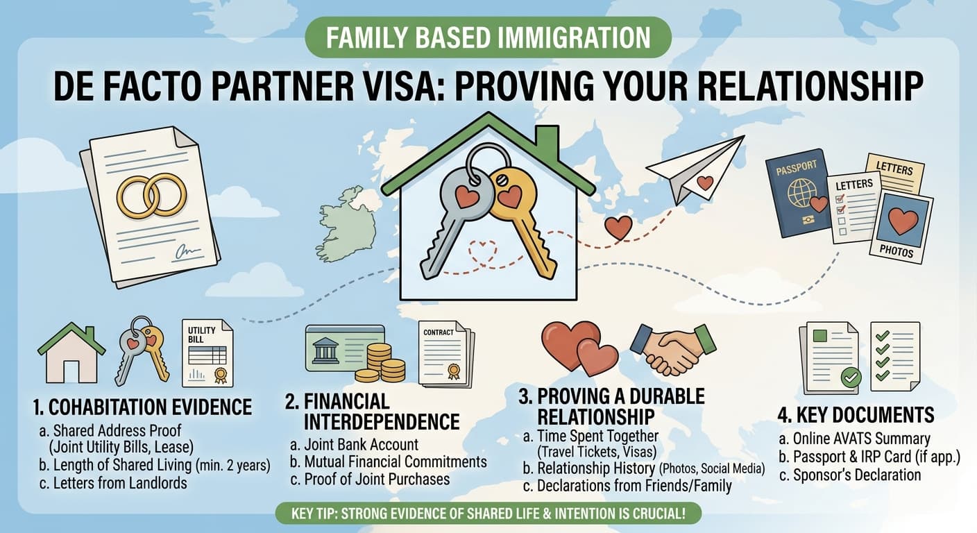 Unmarried couple gathering cohabitation evidence for a de facto partner visa in Ireland