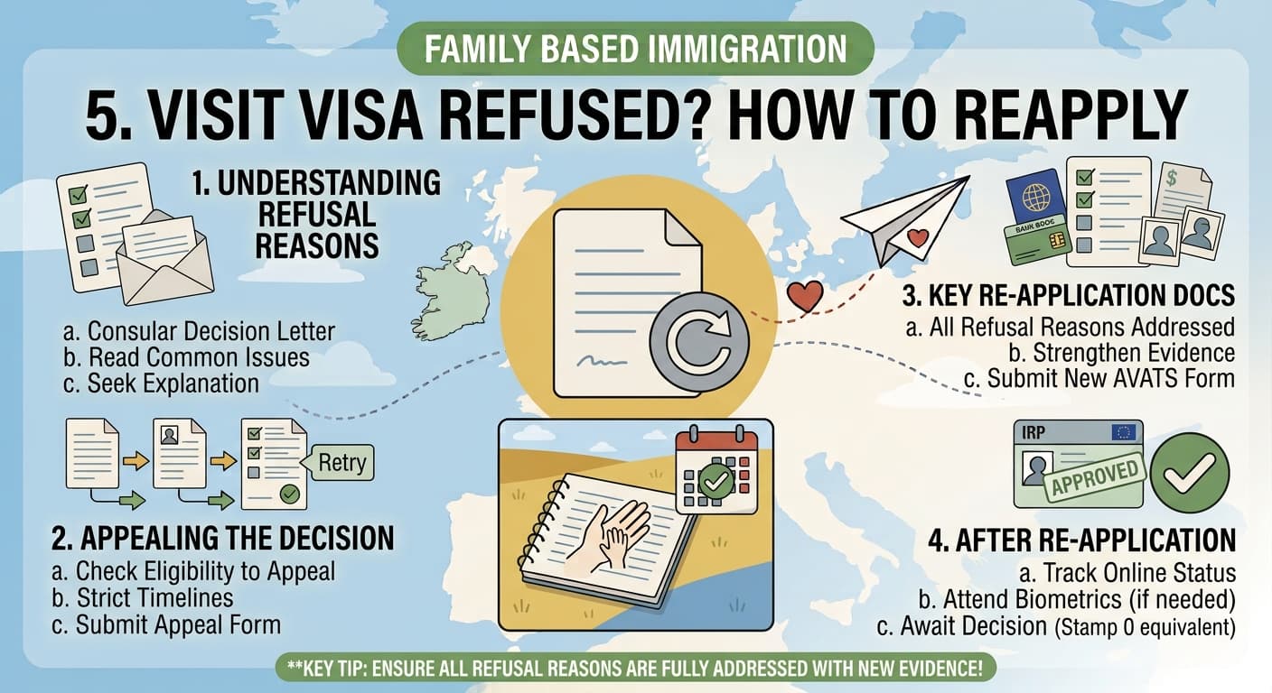 Irish visit visa refusal letter and passport, preparing an appeal or reapplication