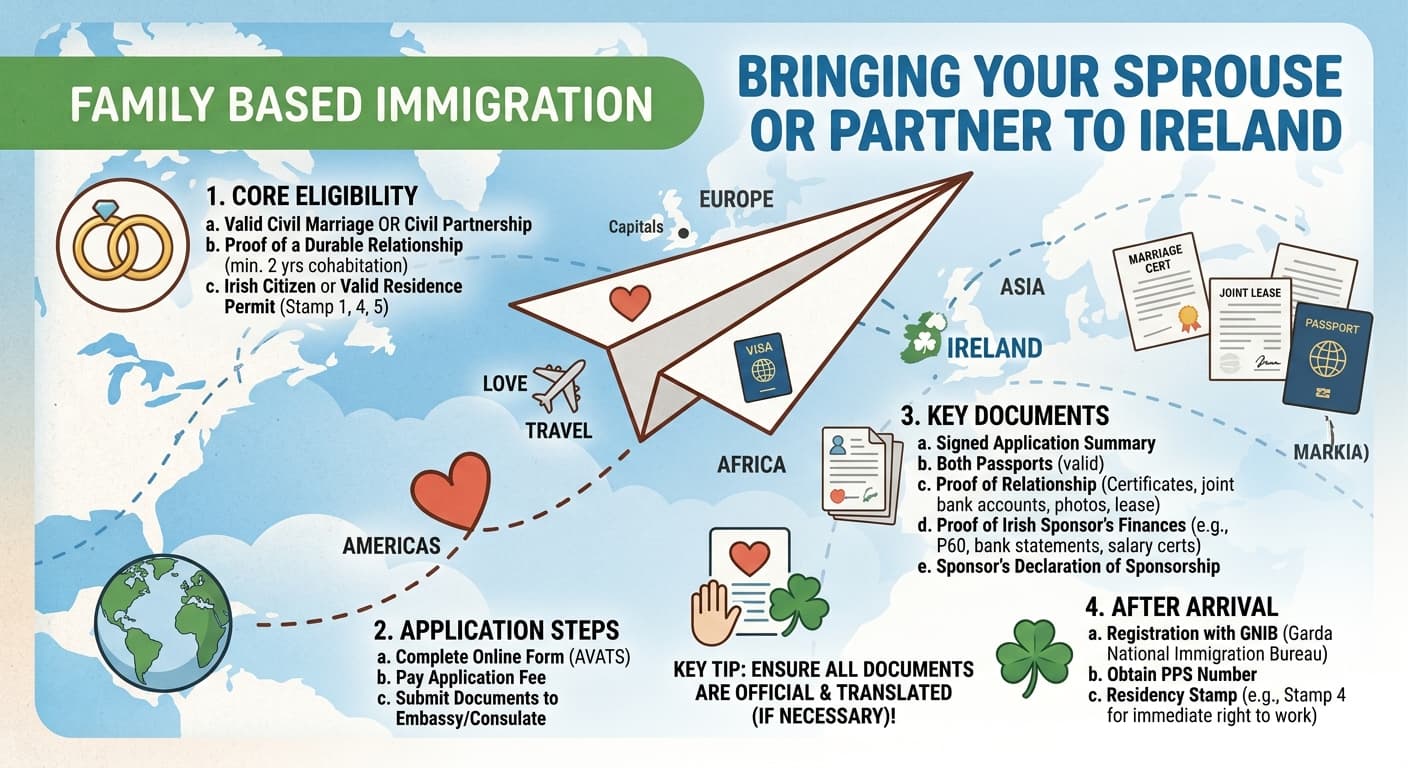 Couple reviewing join family visa documents to bring a spouse or partner to Ireland